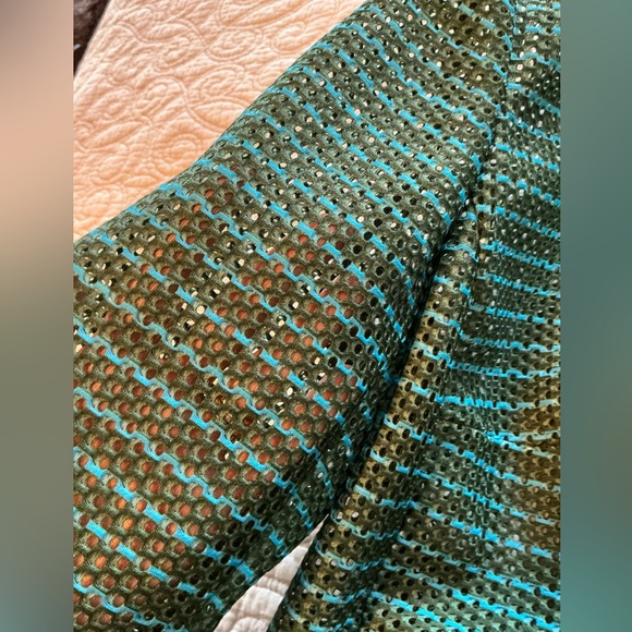 AKRIS PUNTO Striped Mesh Bell Sleeve Green and Blue Jacket women’s size 14 - Picture 9 of 15